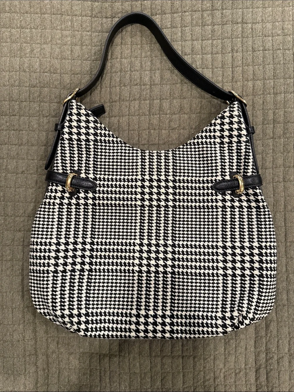 Talbots Black & White Houndstooth Shoulder Bag with Gold Accents NWOT